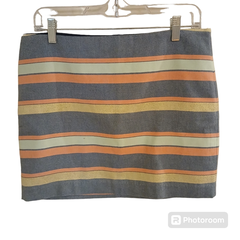 GAP Women's Chambray, Pink and Gold Strped Skirt With Lining Size 6